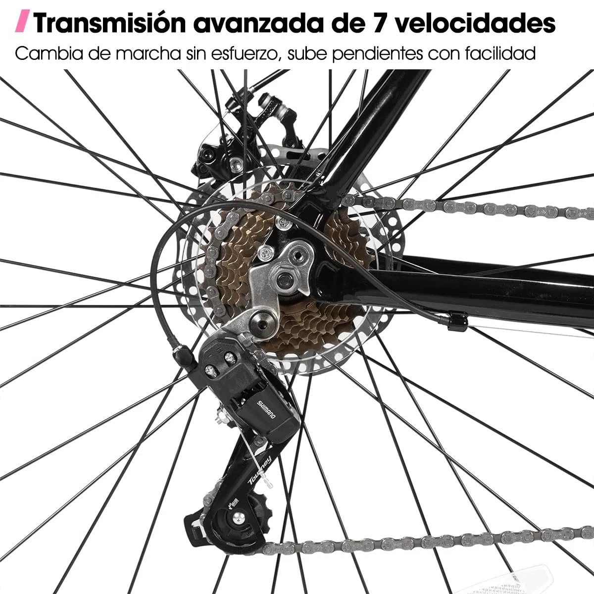 Hiland 700C Bicicleta de Carretera, Bicicleta Urbana de 7 velocidades y 28 Pulgadas, Bicicleta cómoda para Adultos con Frenos de Disco, Unisex, Negro/Azul/Rosa/Blanco
