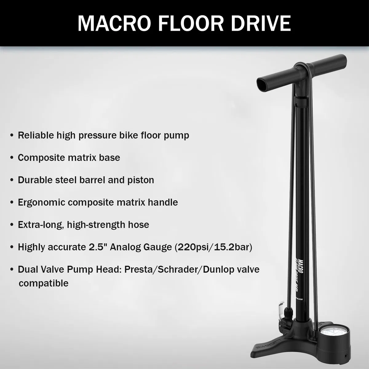LEZYNE Macro Floor Drive Dv Bomba de Pie, Unisex Adulto