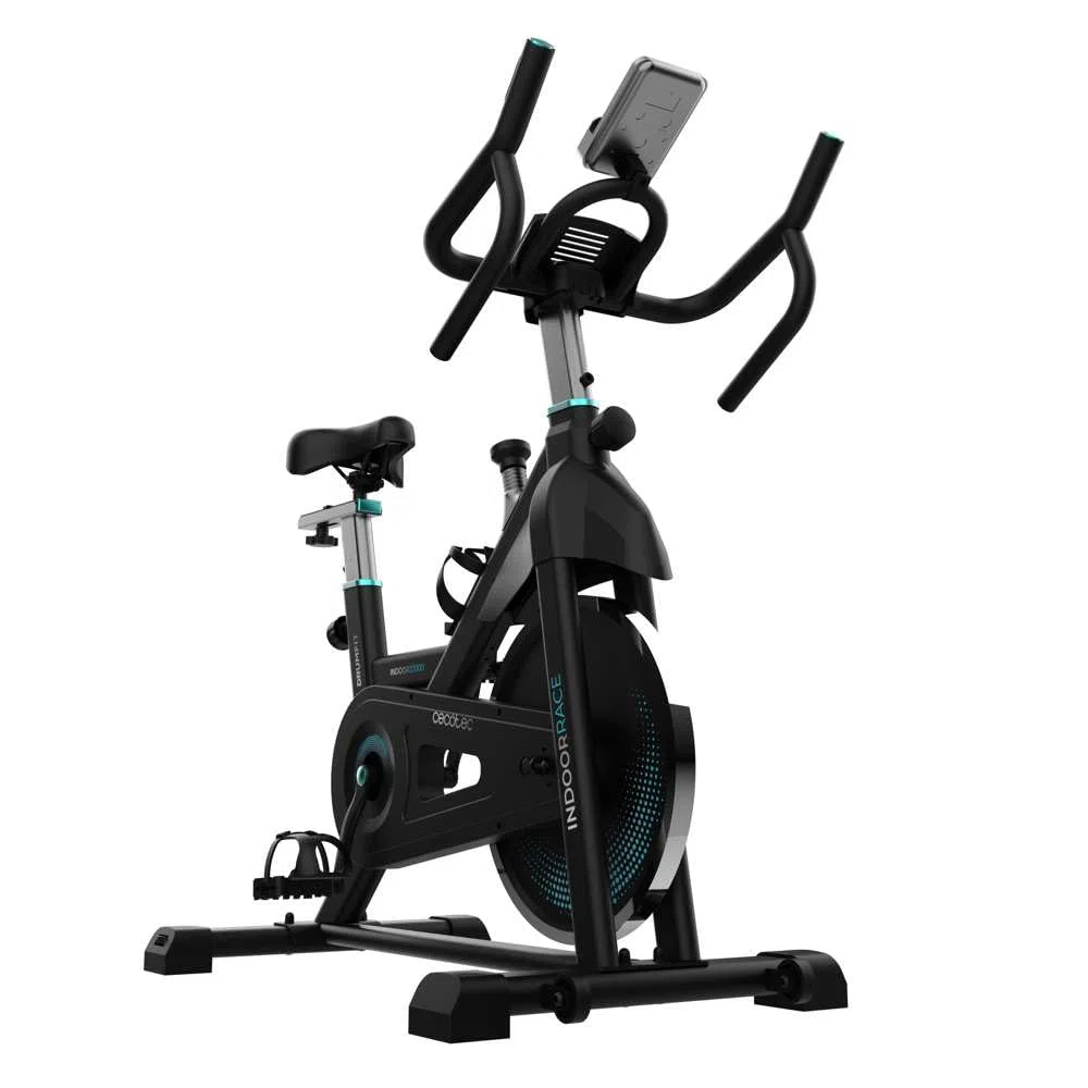 Cecotec Bicicleta Estática Indoor con Volante de Inercia de 16 a 25 Kg DrumFit Indoor 20000 Race. Pulsómetro, Pantalla LCD, Soporte Dispositivos y Botella, Manillar Deportivo, Ruedas, Sillín Ajustable