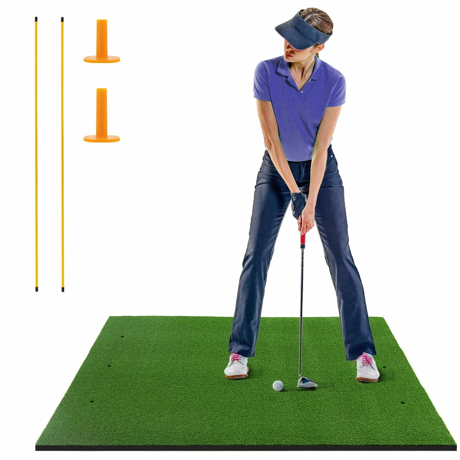 GOPLUS Tapete de Golf para Golpes, Tapete de Césped Artificial para Interior y Exterior, Alfombrilla de Golf con 2 Varillas de Alineación y 2 Tees para Amantes y Principiantes