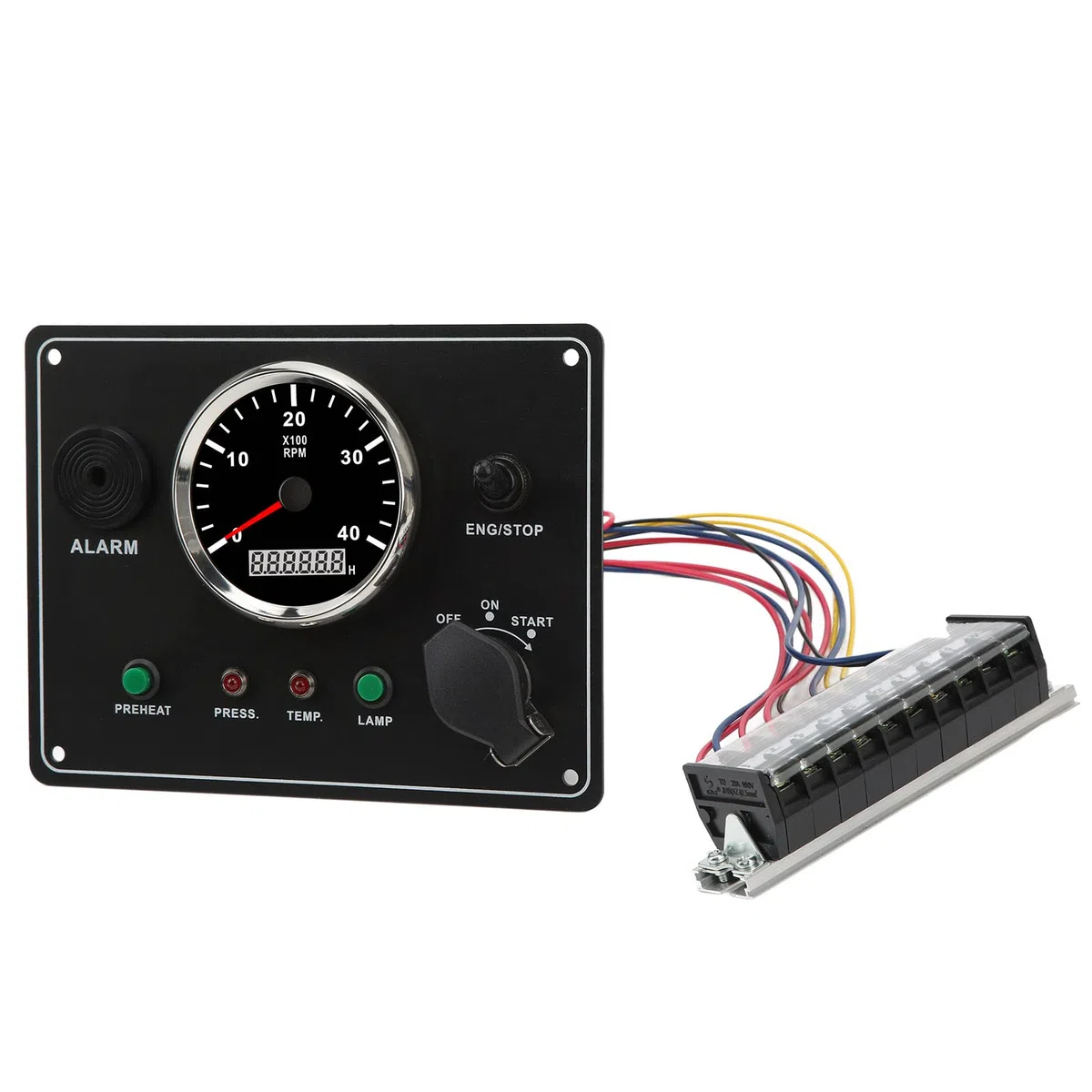 Tbest Panel de Instrumentos de la Embarcación Multifunción Multifunción 4000 Rpm Interruptor de RV Retroiluminado Rojo con Función de Alarma para Yate Marino Hecho de 316L Tamaño de (12V)