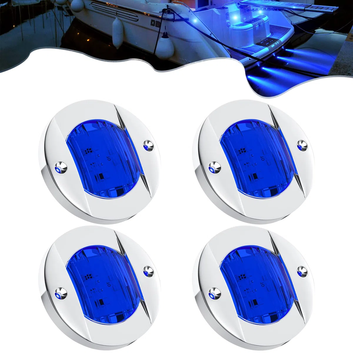 PSEQT 4 luces LED azul marino de 3 pulgadas para cubierta de barco de cortesía y popa, luces de ancla de popa, impermeables, 12 V, luces de pontón de pesca nocturna con lente azul