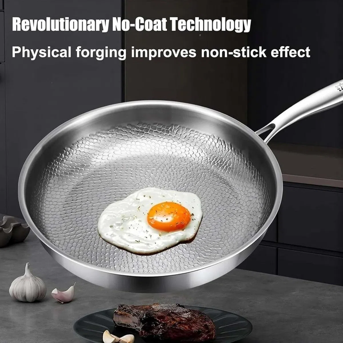 Plateful Titanium Pan with Lid, 100% Pure Titanium Pan for Cooking, Non-Stick titanium Hammered Pans Pro, Ultra-Durable & Scratch-Resistant, Perfect For Kitchen Cooking (NO Cover,10.23in/26cm)