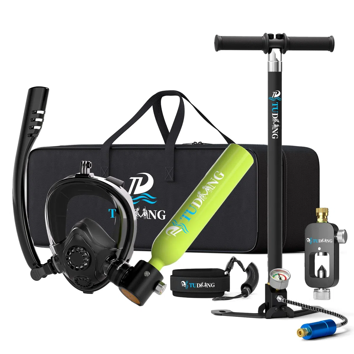 TUDIVING-Juego de Tanque de Buceo de 0,5 L, minicilindro de oxígeno con máscara de Snorkel de Cara Completa, Kit de Buceo de Viaje portátil for Viajes Nadar Rescate