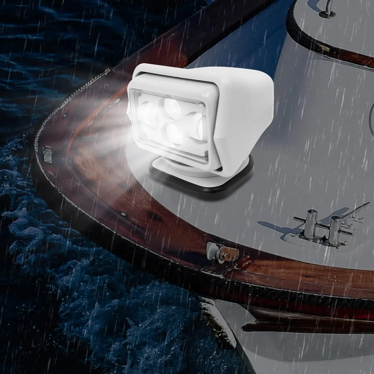 Faro de investigación para barcos, faro de trabajo LED, mando a distancia, faro adicional de 12 V para vehículos offroad, camping, marina con potencia de 60 W, 8000 lúmenes, alcance de 600 metros