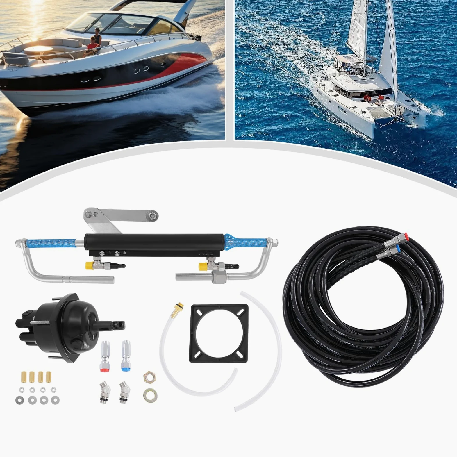 90HP Kit de Dirección Hidráulica Fueraborda Sistema de Dirección Kit de Dirección Barcos con Bomba de Control para Barcos de hasta 90HP