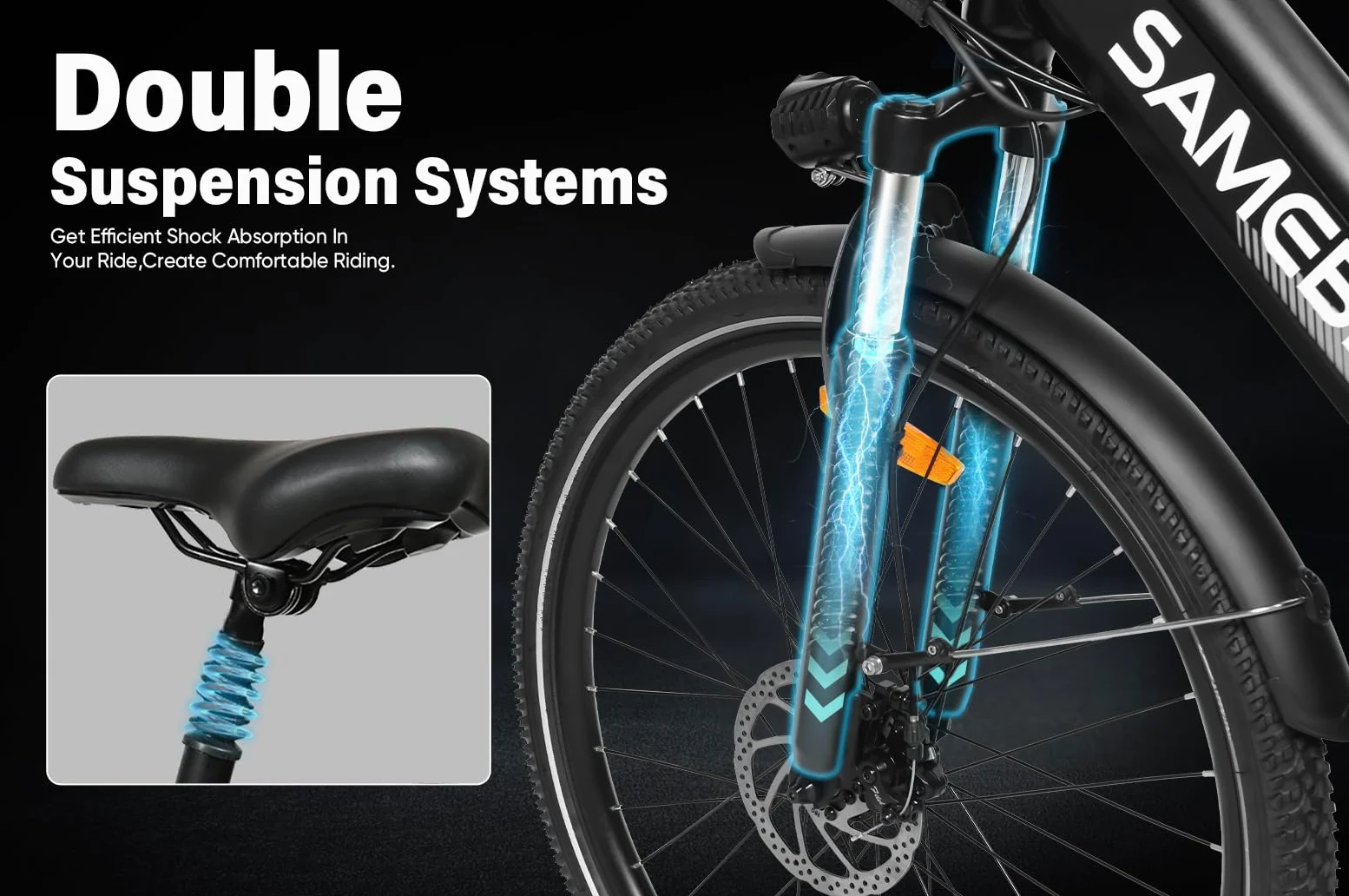 SAMEBIKE Bicicleta Eléctrica Adultos, 26'’ E-Bike con pedaleo asistido Batería 36V 15AH 150KG Carga Máxima, Bici Eléctricas de Montaña para Mujeres Hombres