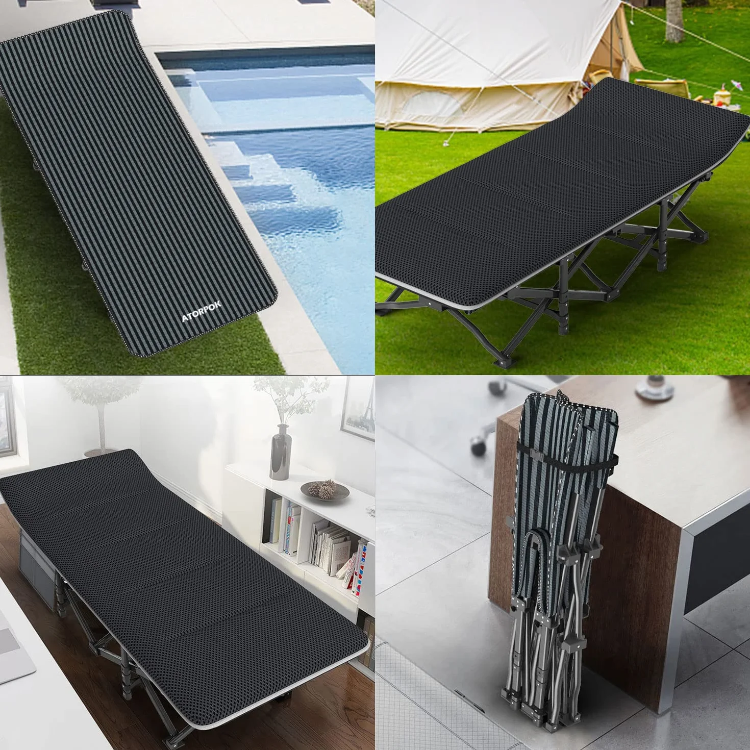 ATORPOK SHOP Cama de camping plegable, plegable hasta 200 kg para, resistente, portátil, bolsa de viaje, cómoda