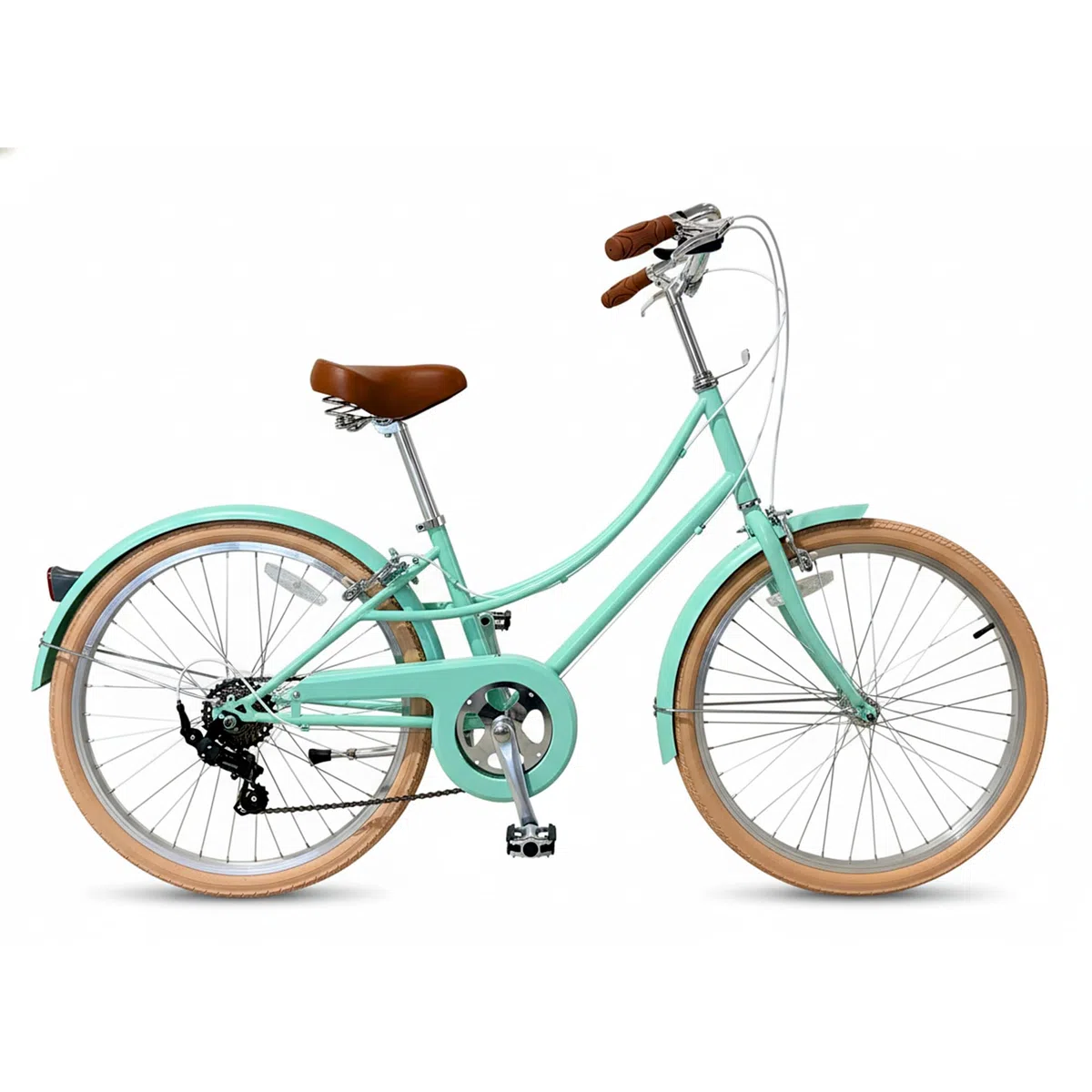 CYBIC Bicicleta de Ciudad 24/26” para Mujer, Bicicleta Urbana Retro Estilo holandés con Shimano 7V, Bicicleta Ligera de Aluminio con Cesta de ratán (Pulgadas, 26, Verde, Pulgadas, 18)