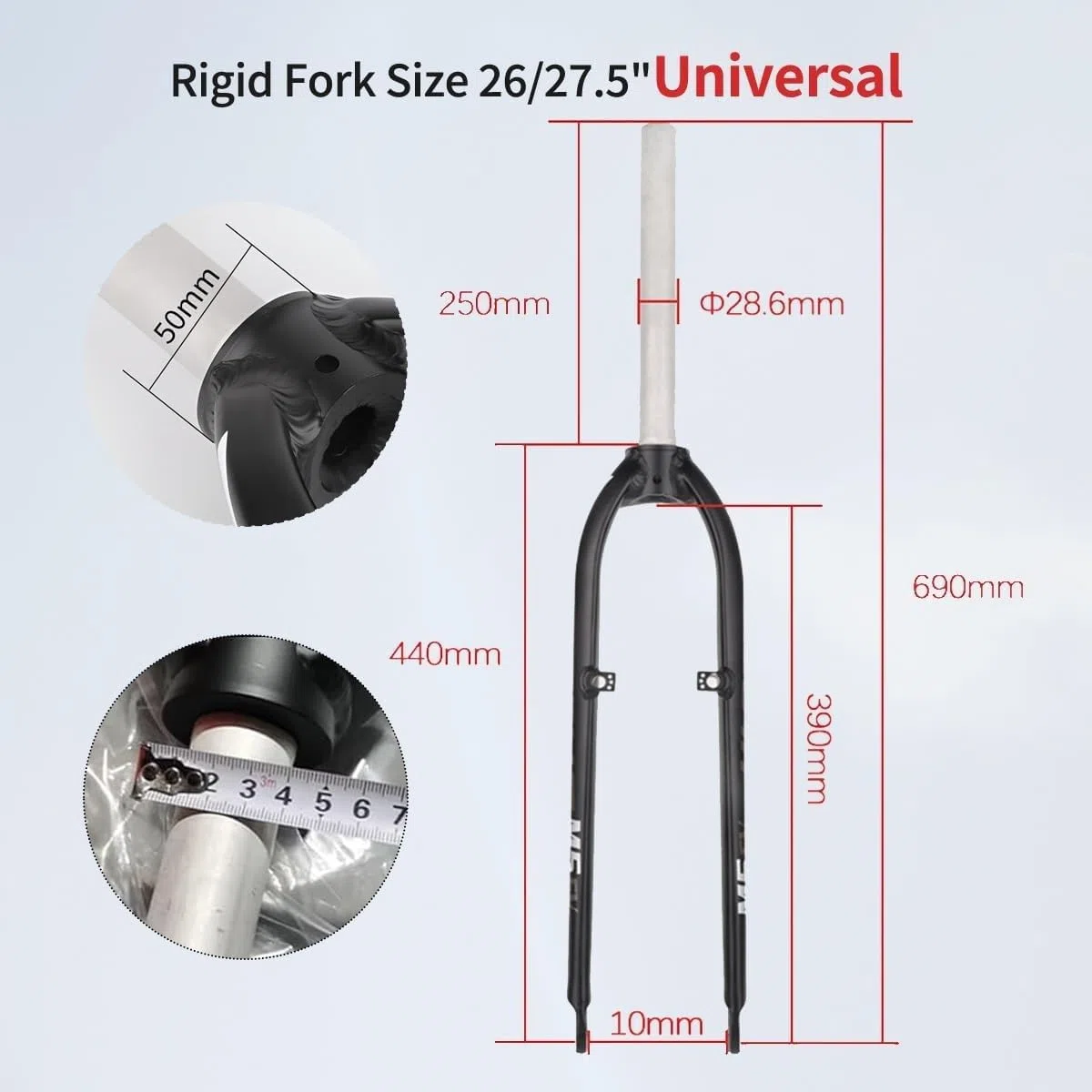 Horquilla Rígida para Bicicleta Montaña 26 Y 27,5 Pulgadas, 1-1/8 Pulgadas, Sin Rosca, con Freno Disco Recto/V-Brake, Horquilla Rígida Aleación Aluminio Ultraligera, QR 9 X 100 Mm A,27.5