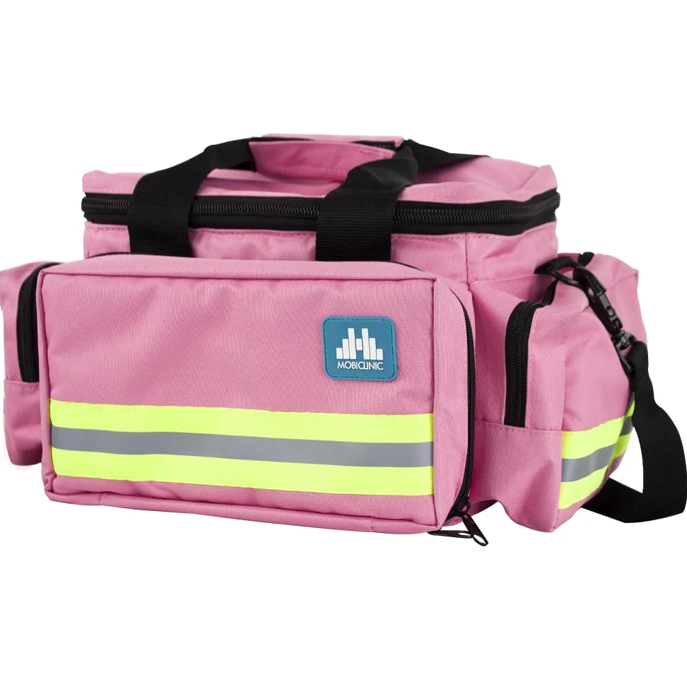 Mobiclinic, Bolsa asistencia sanitaria ligera, De rescate profesional, Capacidad más 21 litros, Con asas reforzadas, Bandas reflectantes, Amplia, Resistente, Rosa