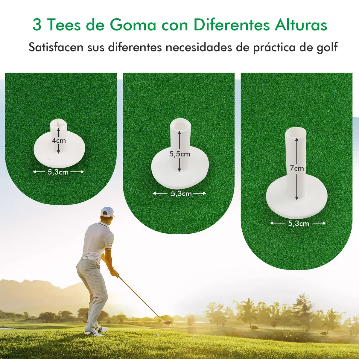 COSTWAY Tapete de Golf 1,5 x 1 m, Alfombrilla con Césped Sintético 12mm y 2 Posiciones para tee, 3 Camisetas de Goma, Alfombra de Práctica de Golf Uso Interno y Externo