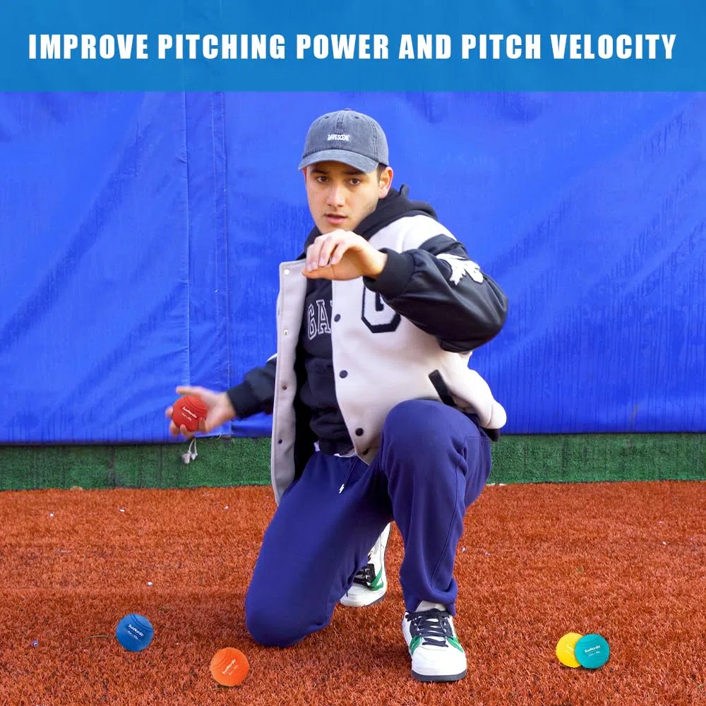 SunNordic Juego de 9 pelotas de béisbol pliométricas con peso (3.5-16/35/53/70 onzas) – Pelotas de béisbol pliométricas de peso variable para mejorar la potencia y el entrenamiento de lanzamiento,