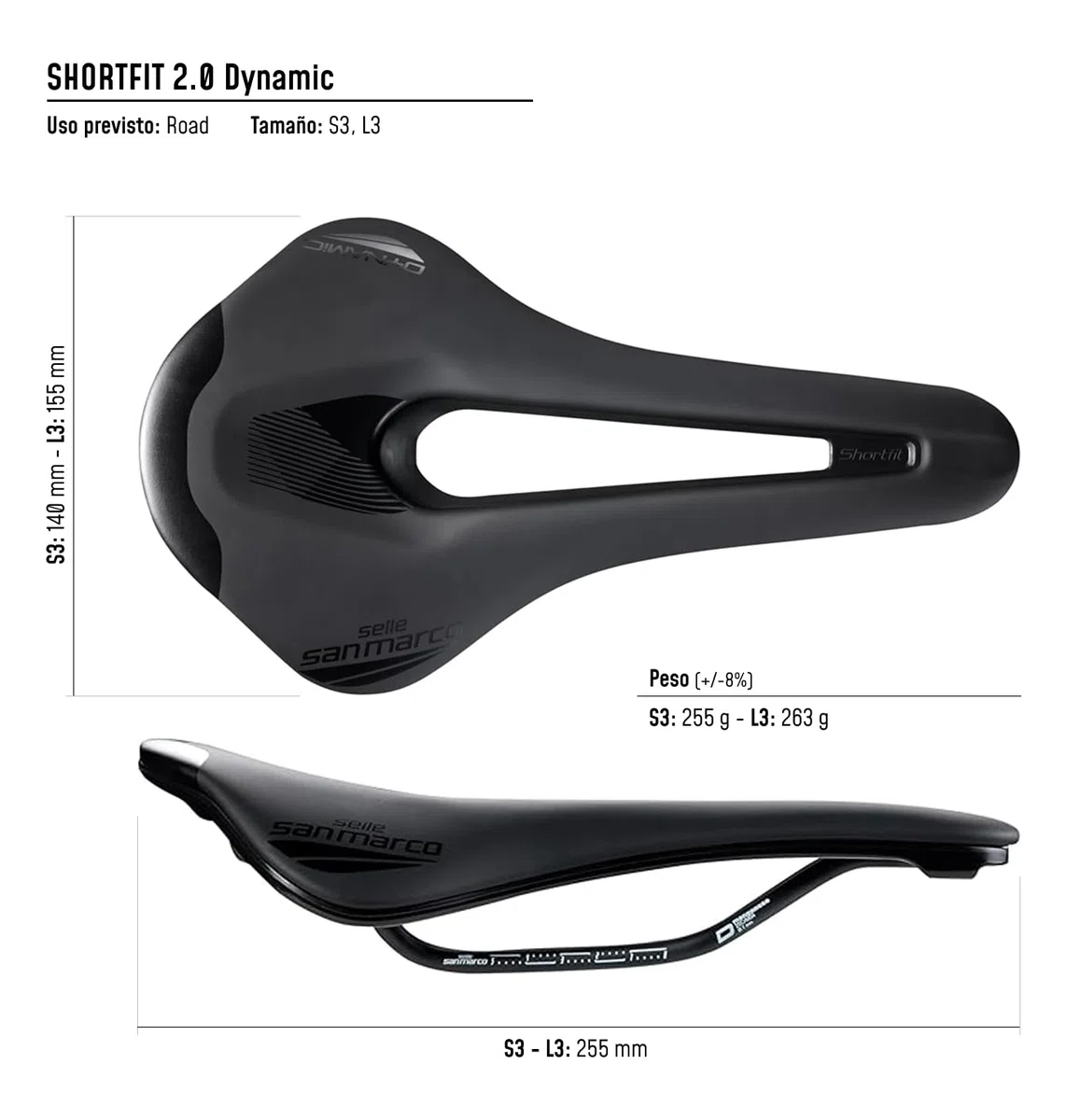 Selle San Marco Sillín Shortfit 2.0 Dynamic Negro/Negro