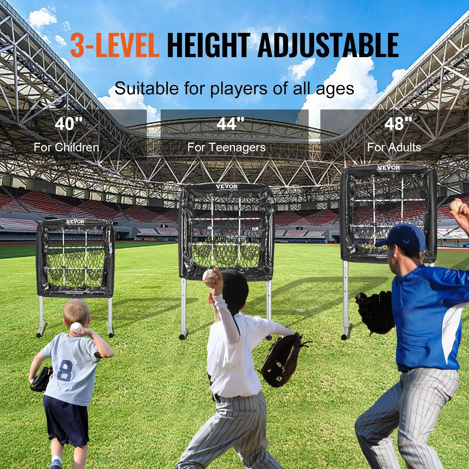 VEVOR Red de Entrenamiento de Béisbol de Softbol Pickleball 9 Agujeros 71x69 cm Red de Lanzamiento de Béisbol Portátil Objetivo de Golpe de Altura Ajustable de 3 Niveles para Lanzador en Patio Trasero