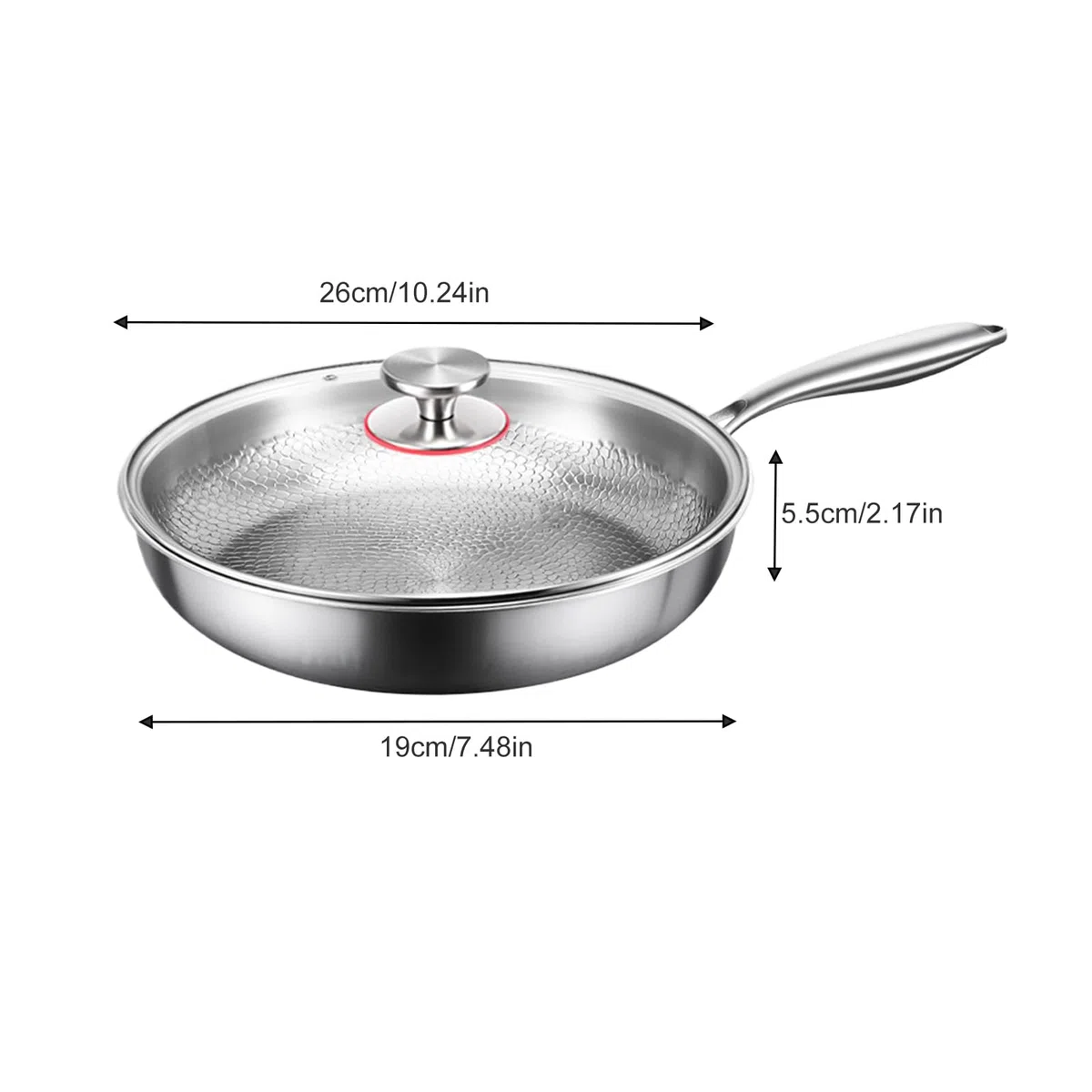 Sartén De Titanio Con Tapa Para Inducción - 26 Cm Martillada Sartén Antiadherente De Titanio, Titanium Hammered Pan, Para Cocina De Restaurante Familiar,