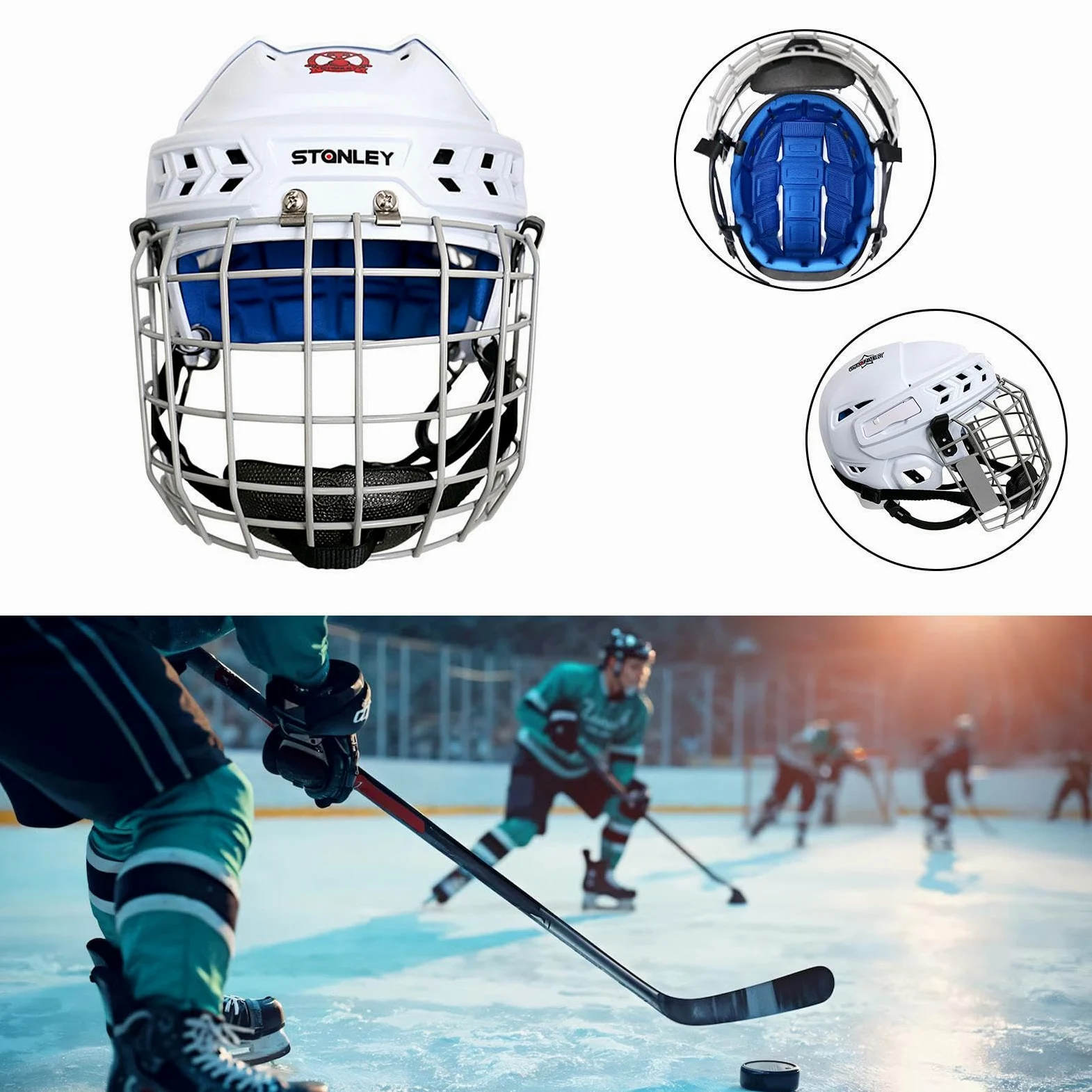 Harilla Casco de Hockey, Casco para Patín de Ruedas Profesional con Correa para La Barbilla, Casco para Patinar sobre Hielo para Práctica de Hockey en Tierras