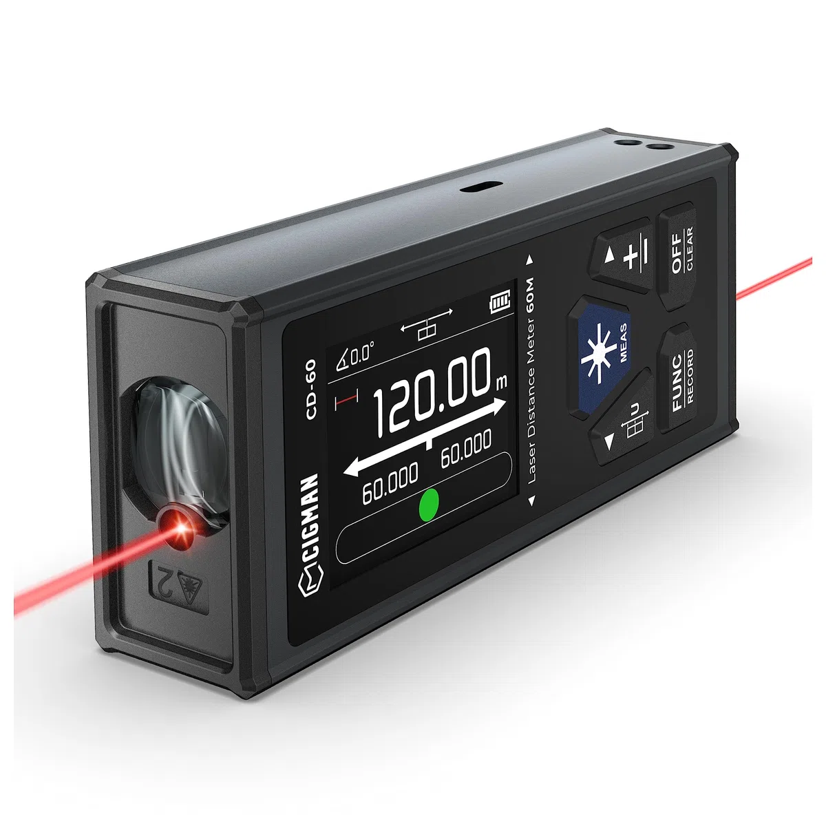 CIGMAN Telémetro Láser Bilateral, hasta 120m (hasta 60 m en Cada dirección), batería Recargable, Cable de Carga Tipo C, CD-60