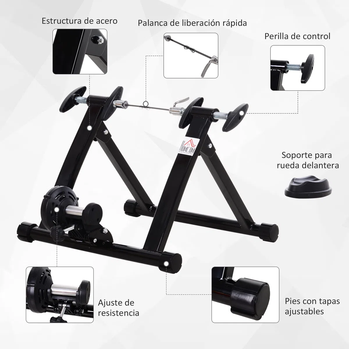 HOMCOM Rodillo de Bicicleta Entrenamiento Plegable con Resistencia Magnética para Ruedas de 26-28 Pulgadas Soporte Entrenador Bici para Casa Interior 54,5x47,2x39,1 cm Negro