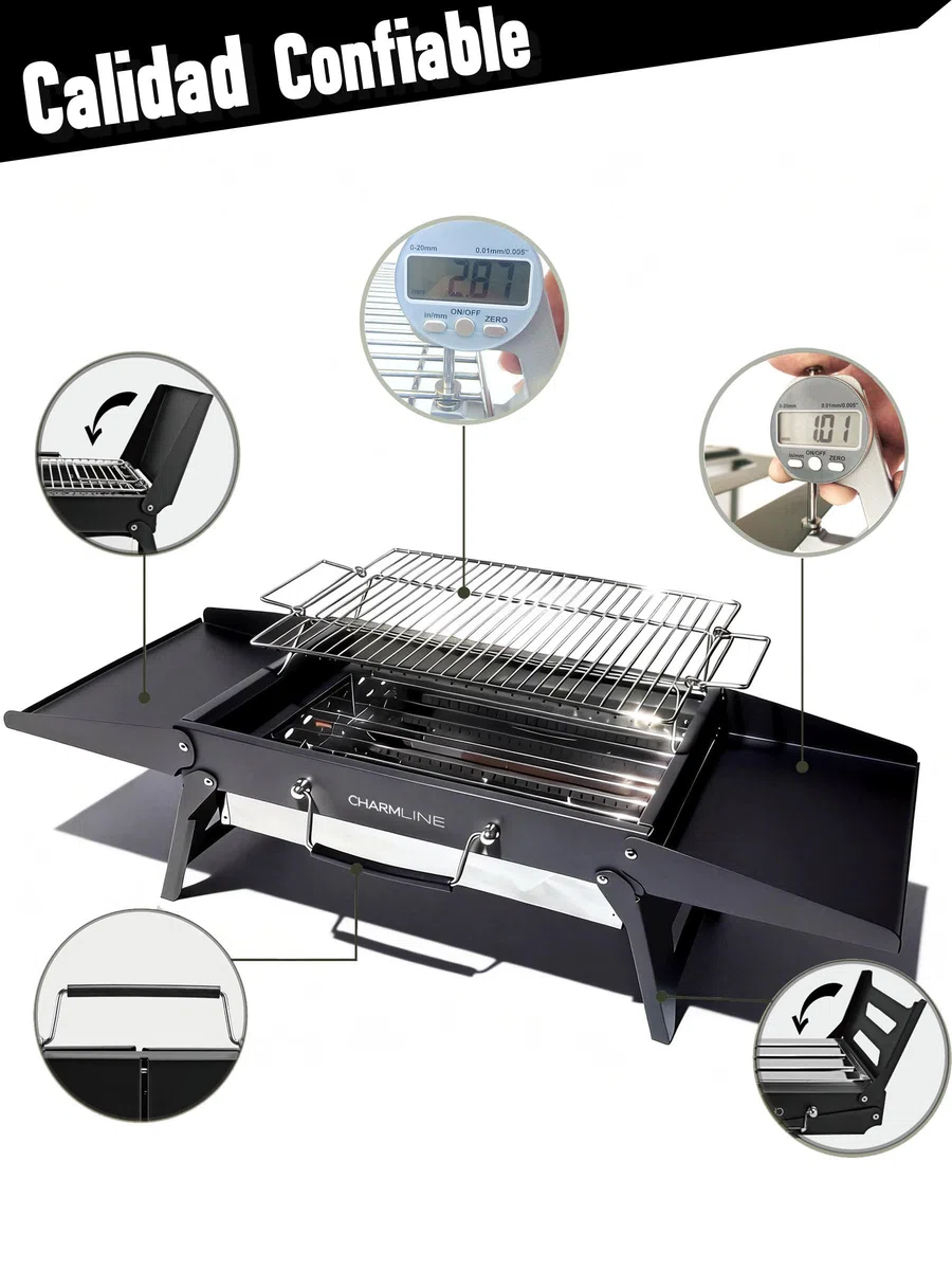 Charmline 39 * 27 cm Barbacoa de Carbón para Camping, Picnic, Jardín y Playa, Pequeña Barbacoa de Carbón Portátil Plegable para 2-4 Personas, BBQ Portátil para Uso en Exteriores, Negro