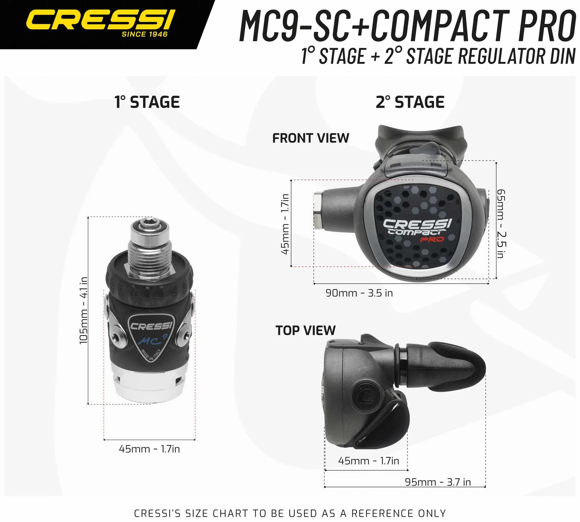 Cressi MC9-SC/Compact Pro Regulator - Erwachsene Atemregler SC in Der Version INT Oder DIN 300