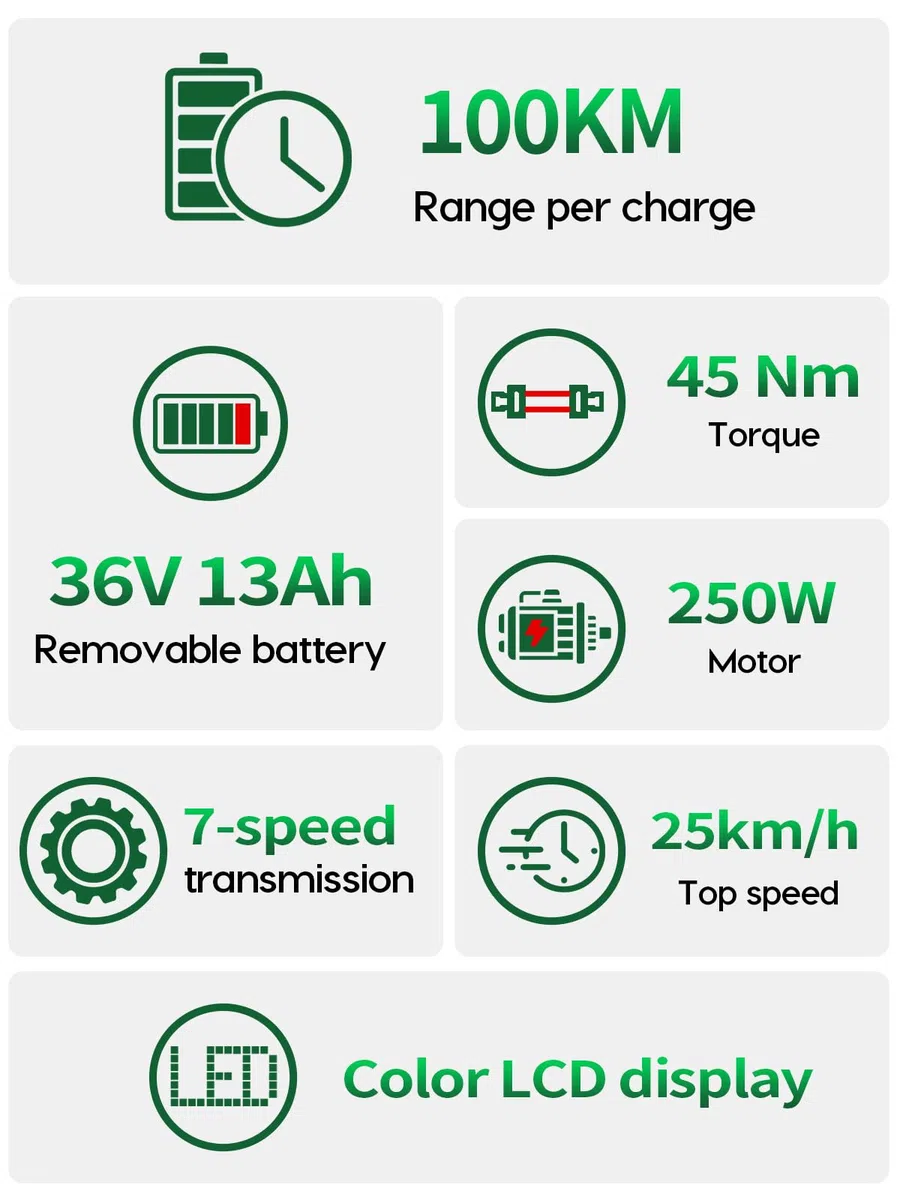 26" Bicicleta Eléctrica para Adultos, Motor de 250 W, batería extraíble de 36 V y 13 Ah, autonomía de hasta 100 km, 7 velocidades, Asistencia al pedaleo hasta 25 km/h (Gris)