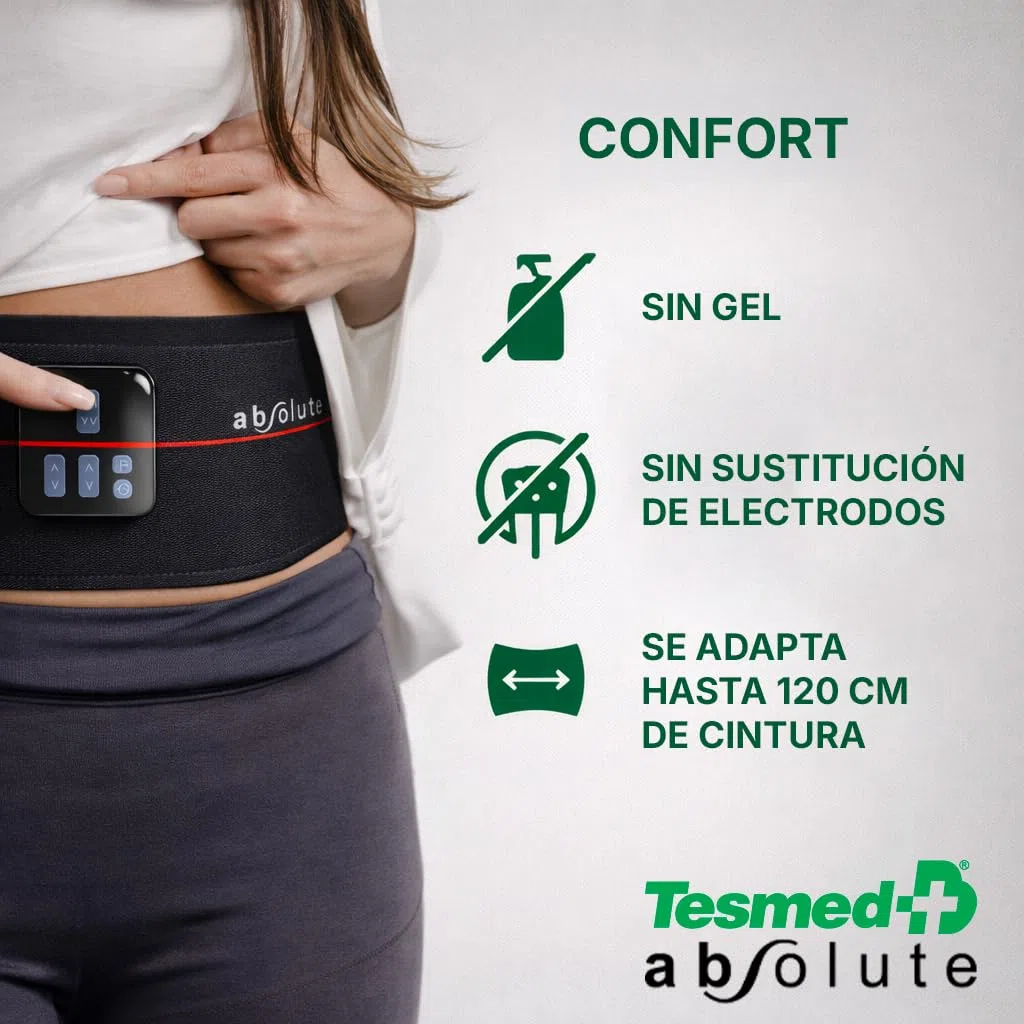 TESMED Absolute: Cinturón para Electroestimulación de Abdominales Centrales y Laterales - Recargable por USB, 99 Intensidades - Inalámbrico, Unisex