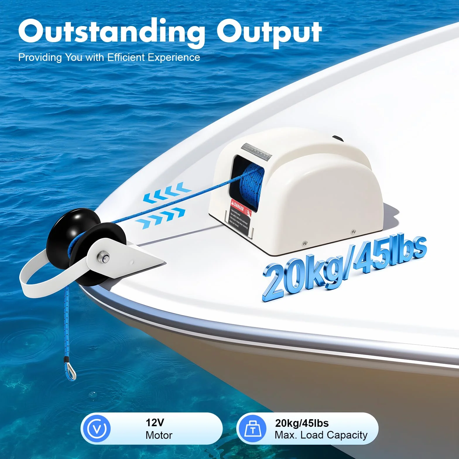 Molinete eléctrico para barco de 45 LBS con mando a distancia y soporte, ancla de agua dulce y salada, longitud de la cuerda de anclaje 30,48 m para barcos de pesca, pequeñas embarcaciones