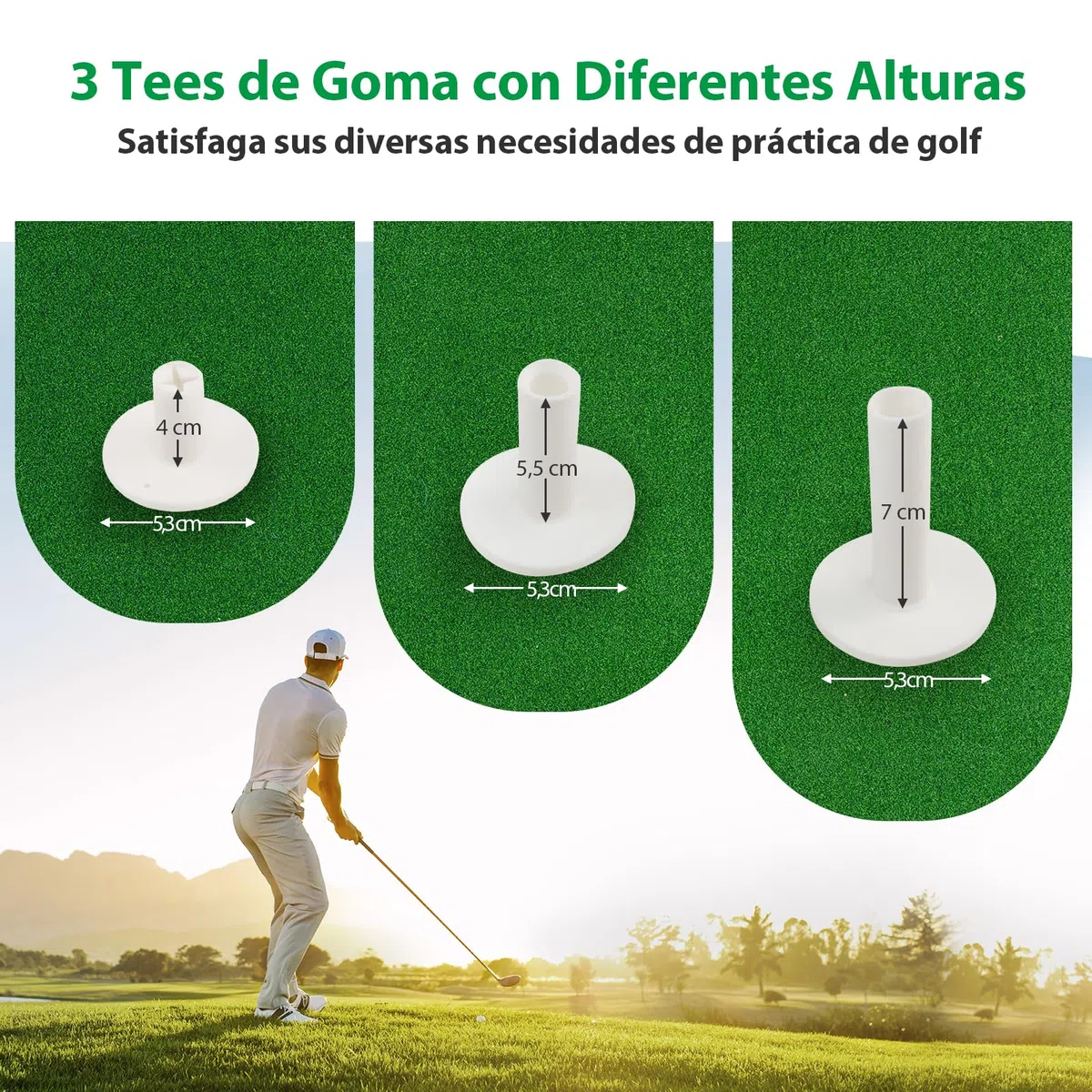 GYMAX Alfombrillas de Golf 150 x 100 cm, Tapete de Golf con 3 Tees de Goma y 2 Posiciones, Césped Artificial de 12 mm, Unisex Adulto