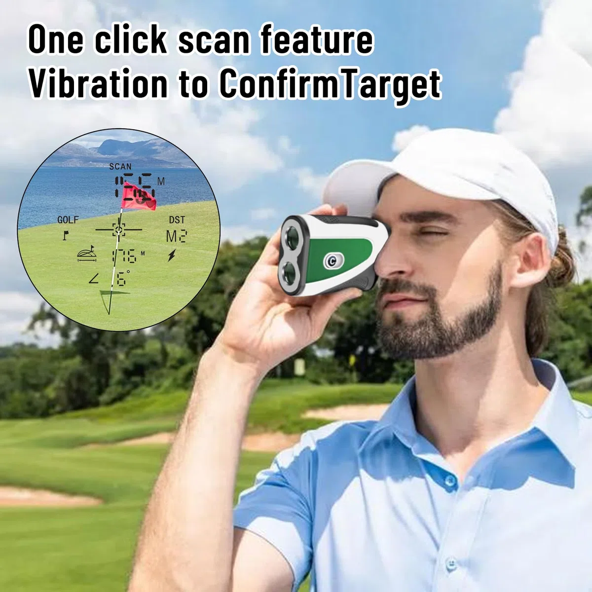 PTHTECHUS Telémetro de Golf con inclinación, telémetro láser de 1200 Yardas con Banda magnética, Aumento de 7X, Bloqueo de asta de Bandera con vibración, Impermeable IPX4, Recargable para Hombres