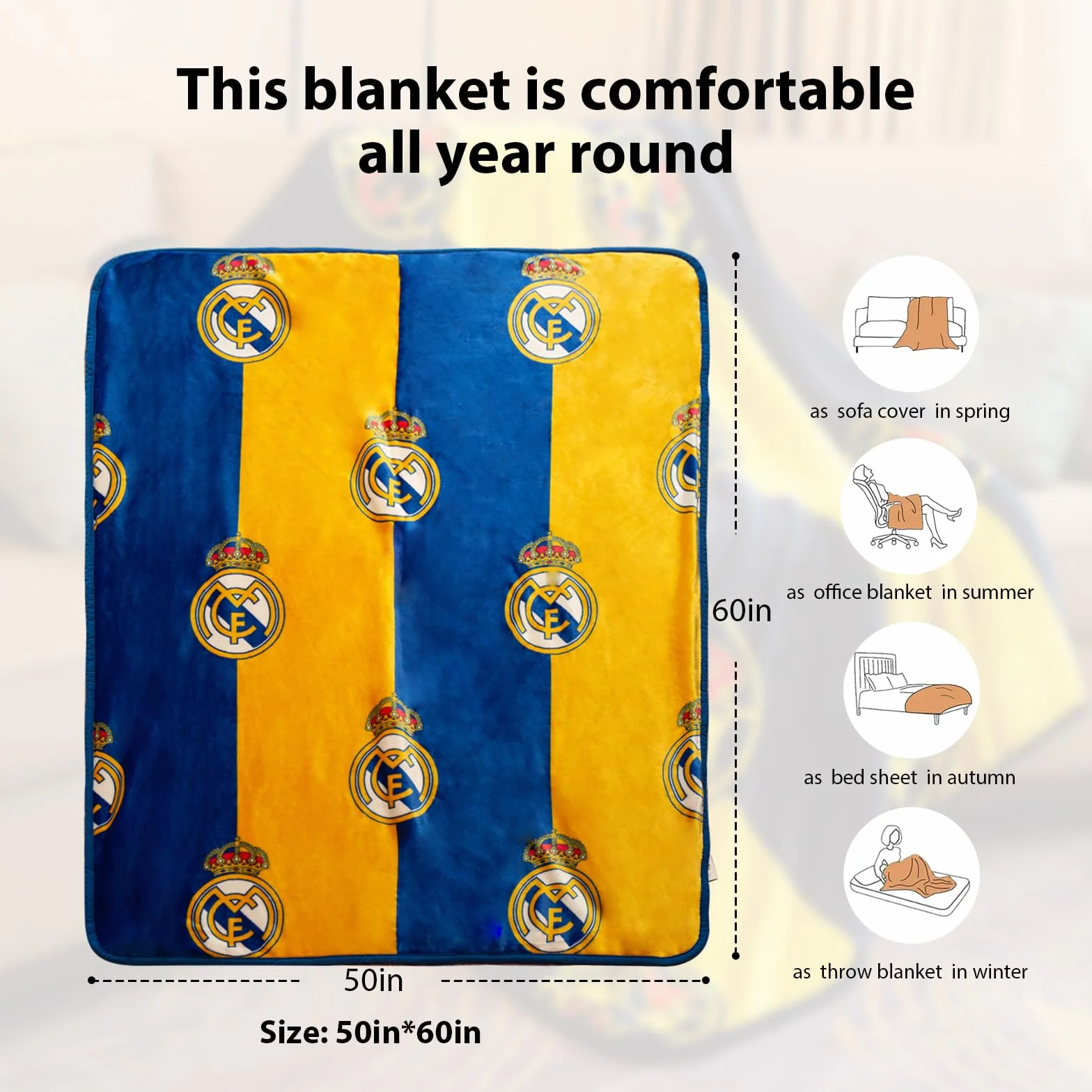Real Madrid Silk Touch - Manta con Forro de Sherpa (50 x 60 Pulgadas)