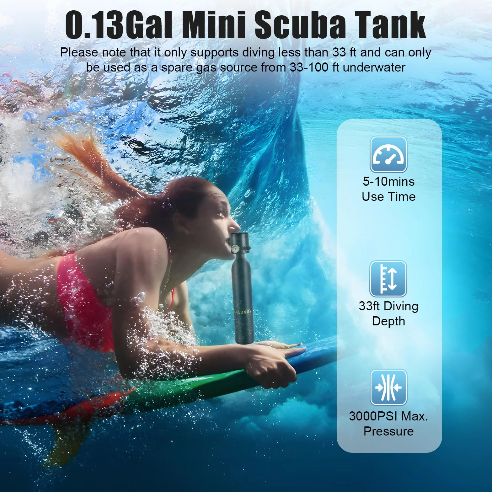 Botella de buceo de 0,5 L y mini botella de buceo, botella de oxígeno para buceo, 5 hasta 10 minutos, 3000 psi, equipo de buceo para buceo recreativo, rescate en ríos y práctica de buceo