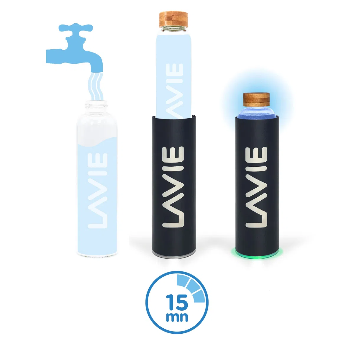 LaVie Pure Purificador de agua Innovador con luz UVA. Pack Familia - 1 Purificador + 6 Botellas de 1 Litro Convierte tu agua del grifo en agua dulce y deliciosa en 15 minutos. Color: antracita