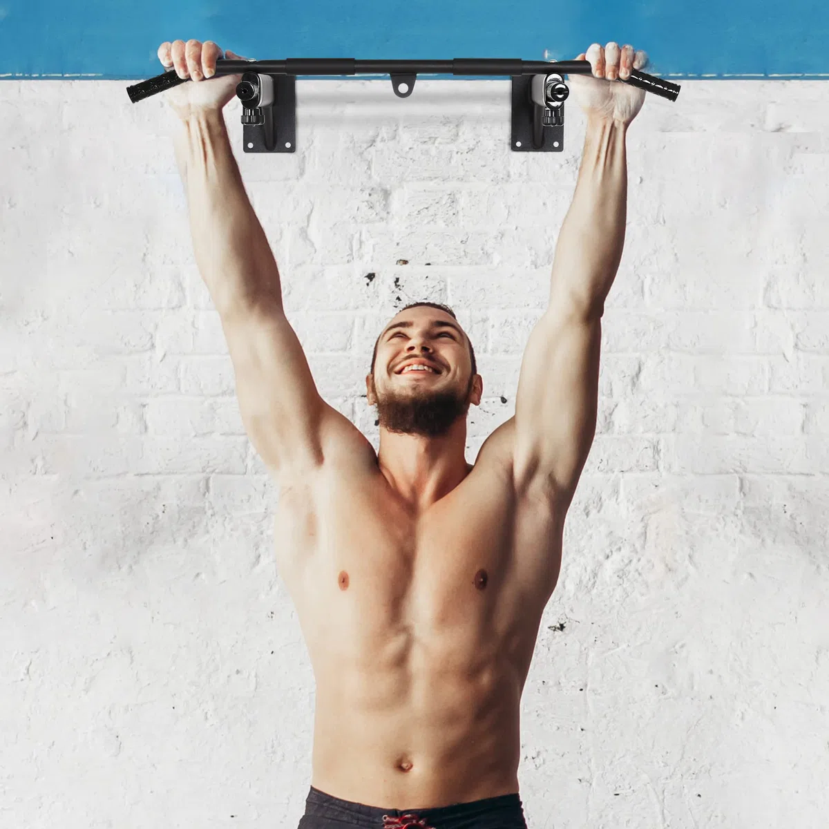 HOMCOM Barras de Dominadas para Pared Colgador de Saco de Boxeo 2 en 1 Entrenamiento Muscular Pull Up para Casa Carga Máxima 150 kg Negro