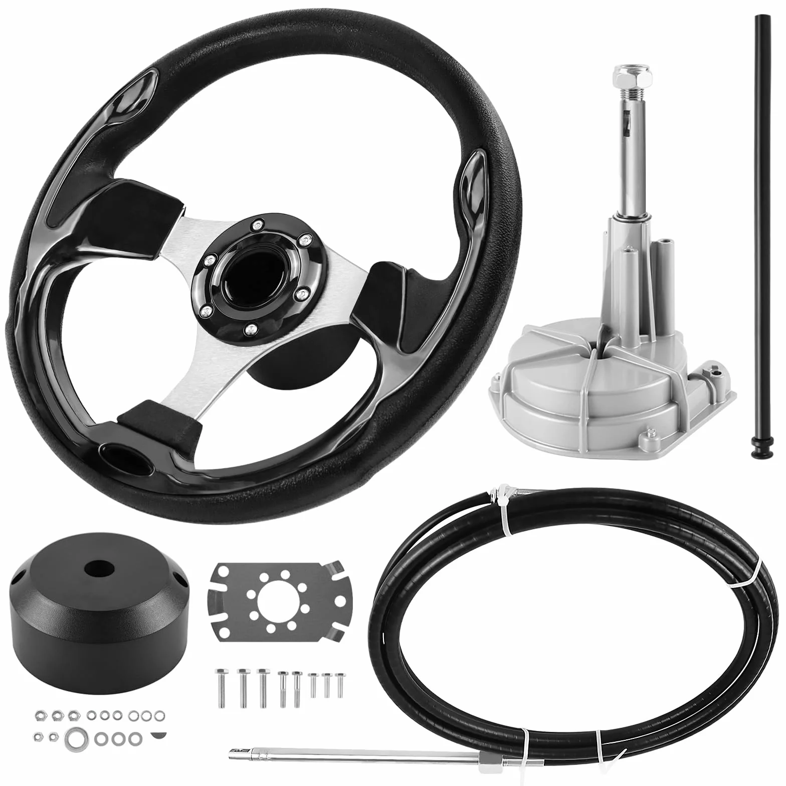 Sistema de dirección de barco, kit de dirección mecánica rotatoria, cable de control de cable de 304,8 cm, fueraborda, sistemas de dirección marina para barcos de pesca, yates y otras