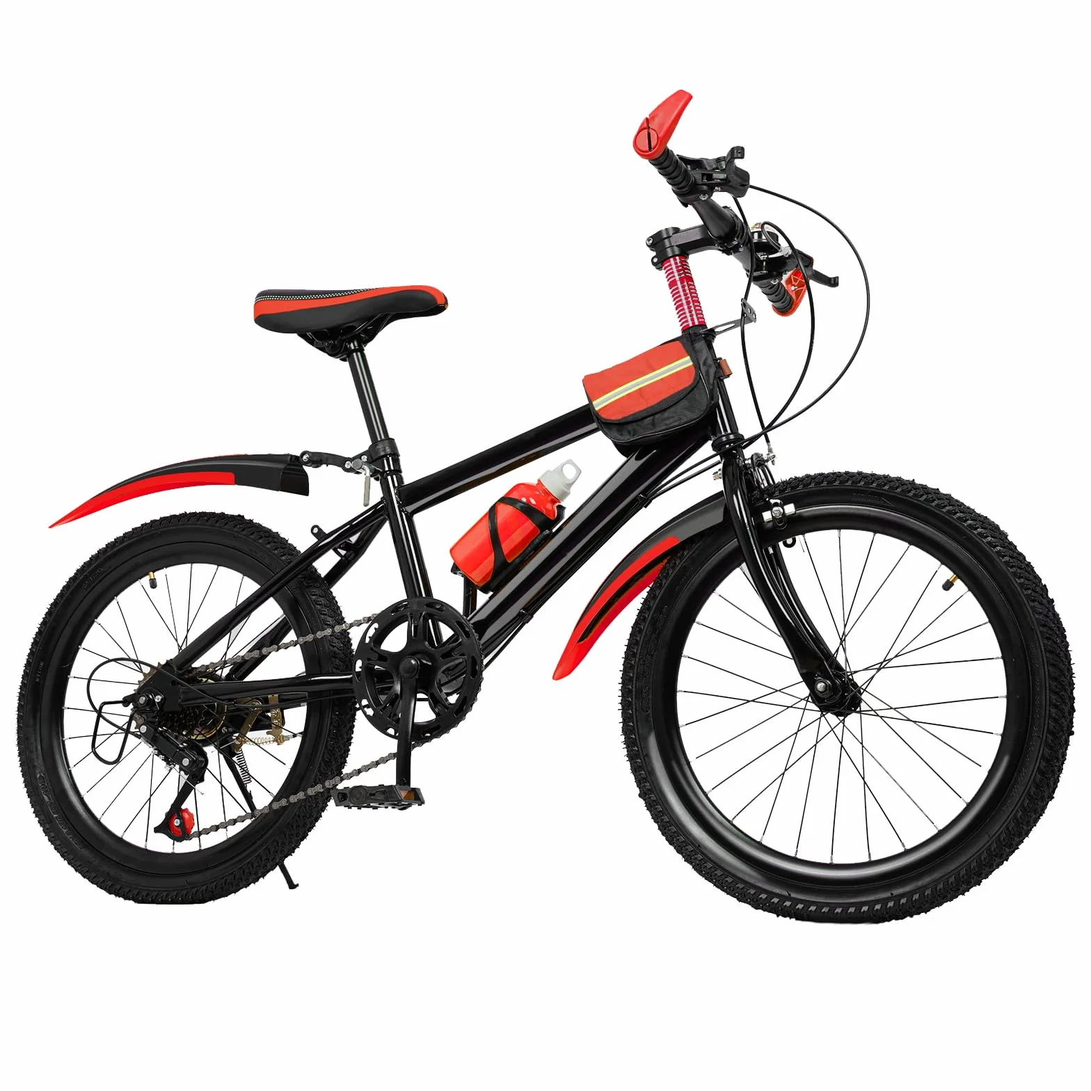 Bicicleta infantil de 20 pulgadas, Bicicleta de montaña de 7 velocidades, color rojo con guardabarros, bicicleta juvenil mejorada, rueda de acero al carbono, bicicleta de montaña de 8 a 13