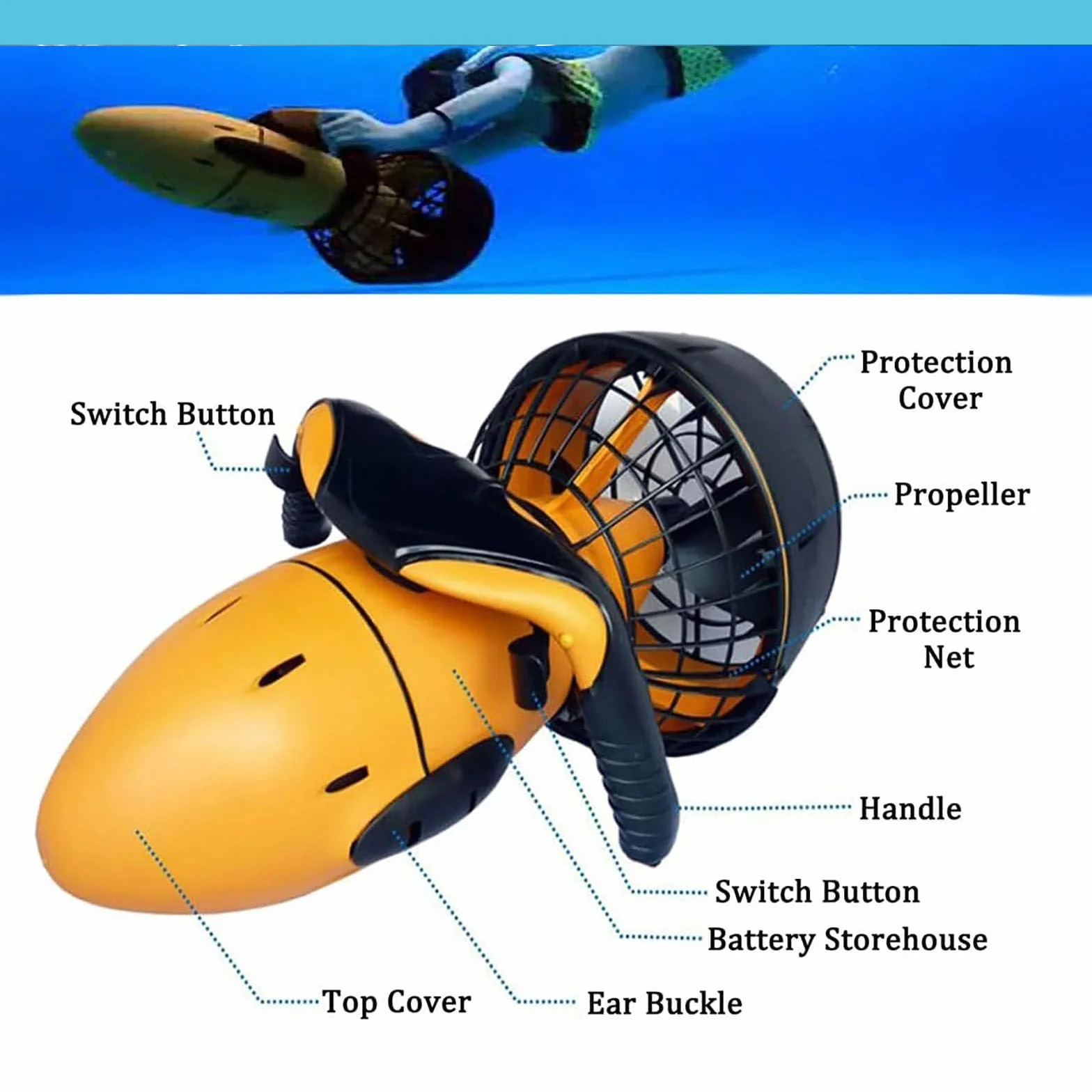 Hélice Subacuática Eléctrica de 300/500W, Scooter Subacuático Eléctrico de Mano Impermeable, Equipo de Buceo de Doble Velocidad Bajo el Agua, Deportes Acuáticos de Alta Seguridad ,500W-2Batteries