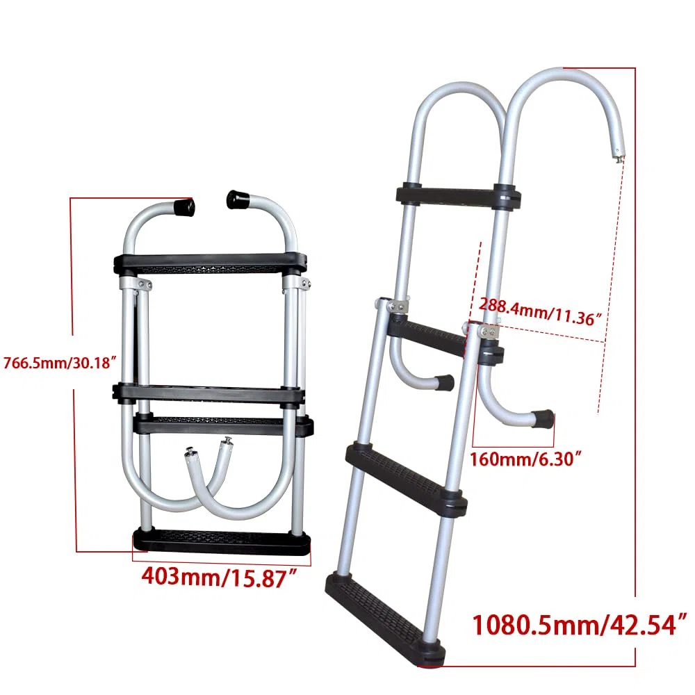 Escalera plegable de aluminio de 4 escalones para barco, escalera de aluminio resistente, diseño plegable extraíble para un fácil almacenamiento, ideal para marina, barcos, pantoon y yates