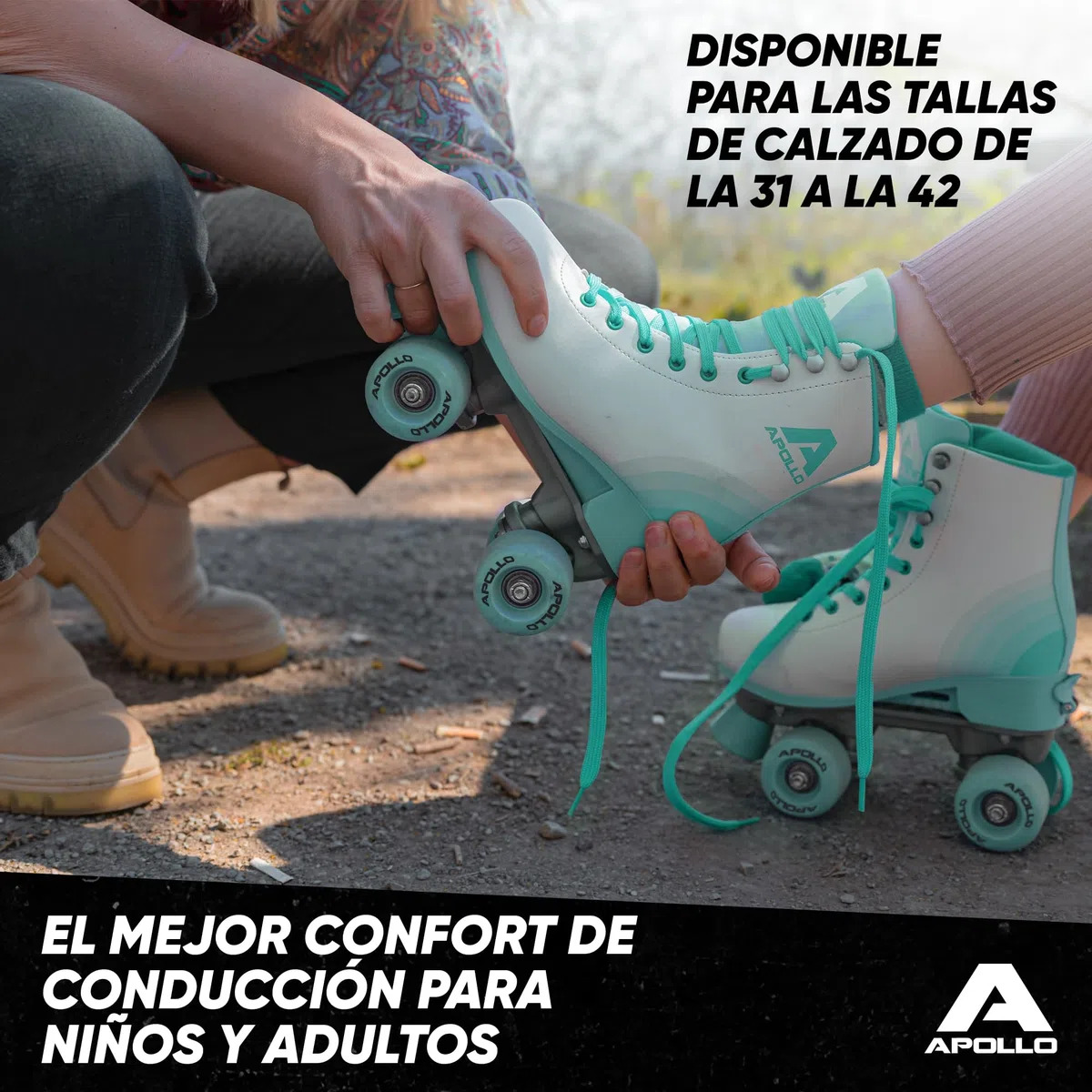 Patines Apollo Classic de 4 Ruedas - para niños, Adolescentes y Adultos, Talla Ajustable, para niñas y Mujeres, cómodos, para Todas Las Edades, 3 Tallas Desde la Talla de Calzado 31 hasta la 42