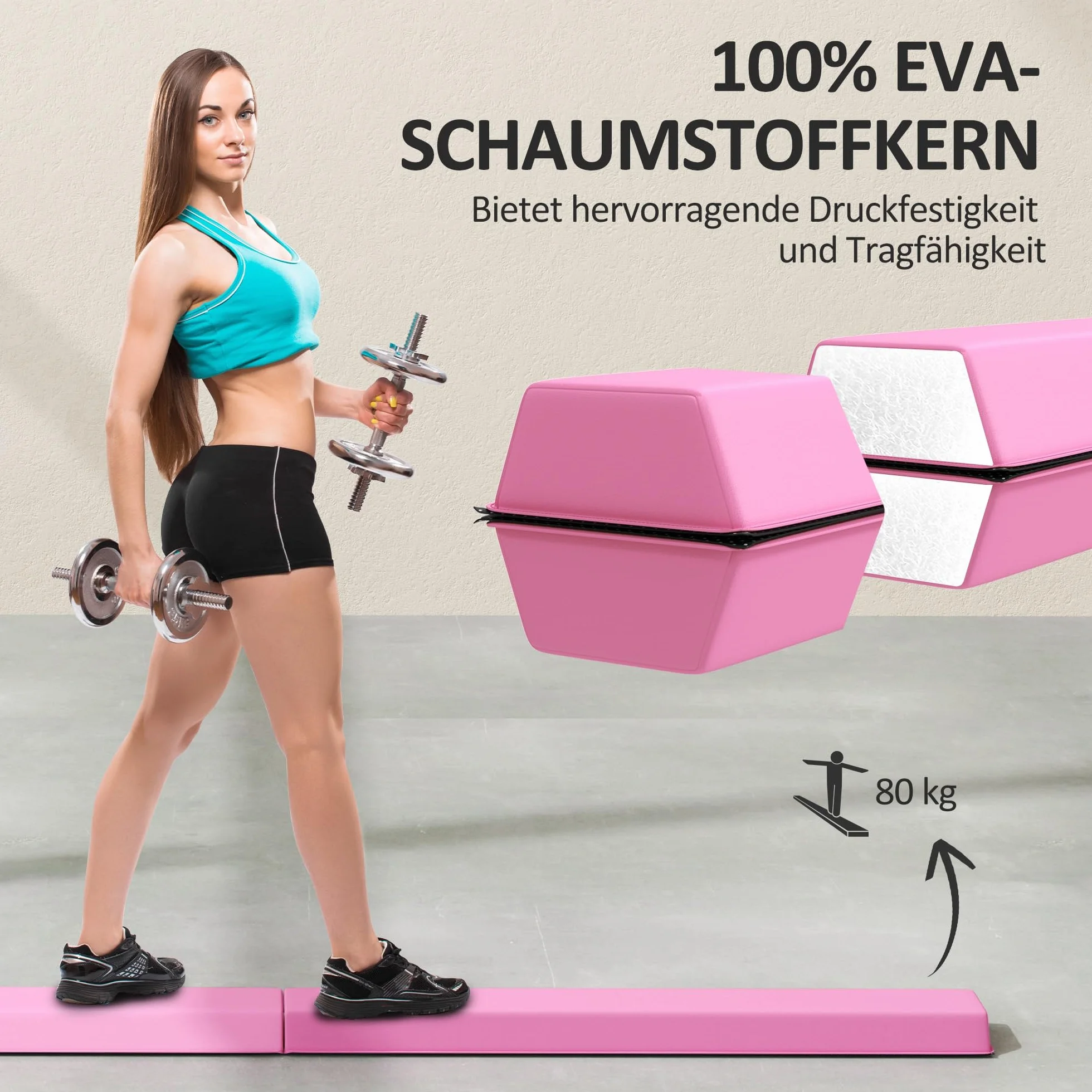 SPORTNOW Barra de Equilibrio Plegable de 236 cm, Barra de Gimnasia portátil, Barra de Equilibrio Antideslizante, Barra de Gimnasia y Equilibrio hasta 80 kg, para niños a Partir de 3 años, Interior y