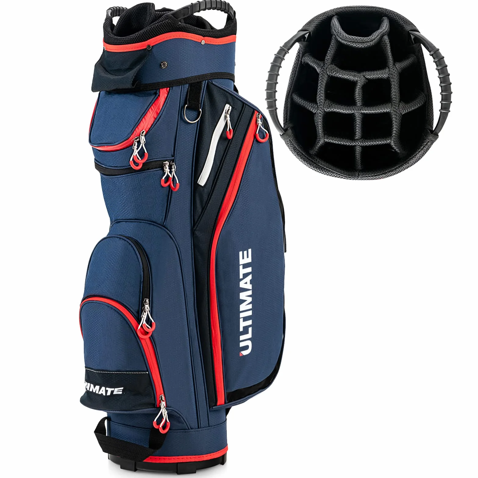 COSTWAY Bolsa de Golf para Carro, Ligera,14 Divisores, 8 Bolsillos, Capucha para la Lluvia, Correa para el Hombro, Bolsa Térmica para Bebidas, Ideal Hombres y Mujeres (Azul)