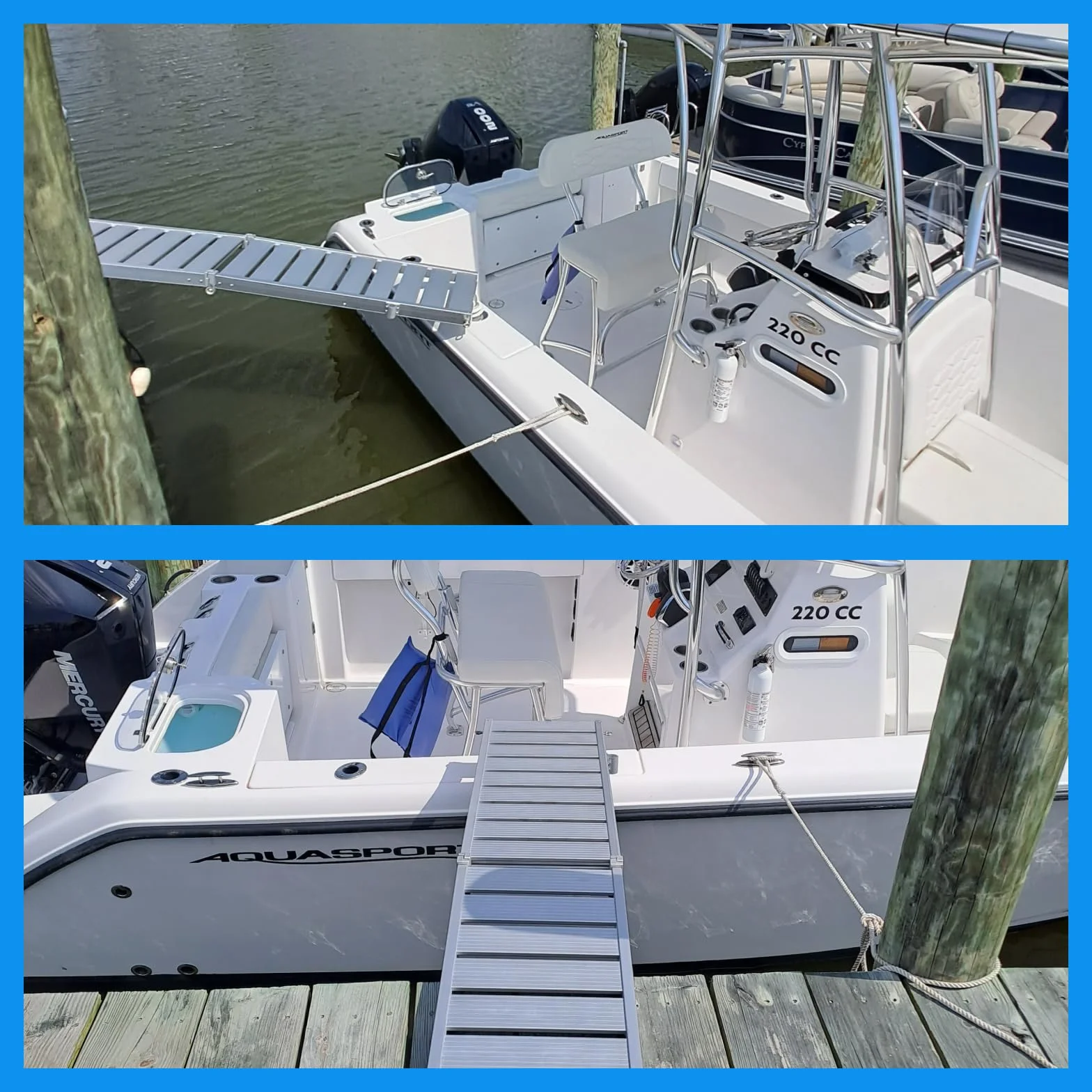 Pasarela para Barco Gangway Yate Velero de Aluminio Plegable Ligera con Toma de Anclaje Ruedas con Rodamientos Superficie Antideslizante 200cm MG200