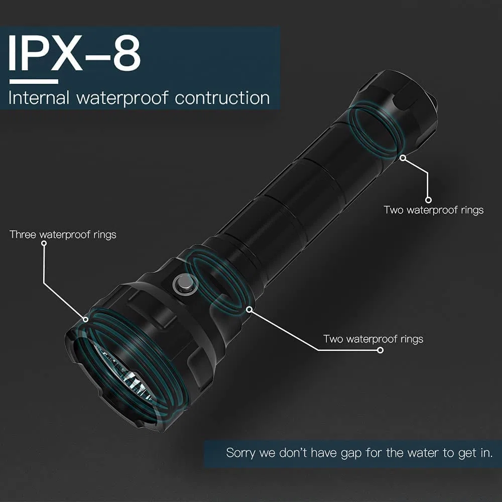 Wurkkos DL70 Antorcha subacuática de buceo, 13000 lúmenes, 4 * XHP50.2 LED, Super brillante, 2*5000 mAh Dispositivo recargable y cargador