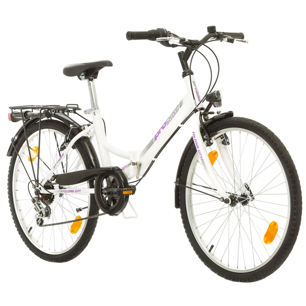 Multibrand, Folding City 24 Lady, 24 Pulgadas, 457 mm, Bicicleta de montaña Plegable, 18 velocidades, para Mujeres, niña, Guardabarros Delantero y Trasero, Lustre Blanco Lilac-Gris