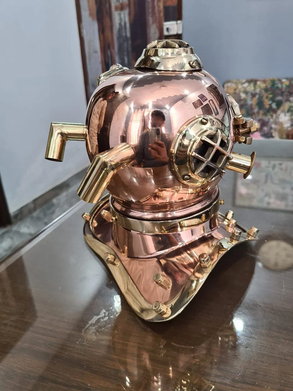 Réplica de Mini Casco de Buceo Marino Antiguo Mark Us, Acabado de Cobre náutico Azul Marino