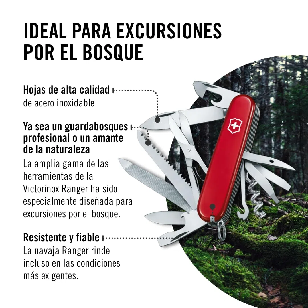 Victorinox Ranger, Navaja suiza con 21 funciones, incluyendo sierra para metal, cincel de madera y tijeras, de color rojo