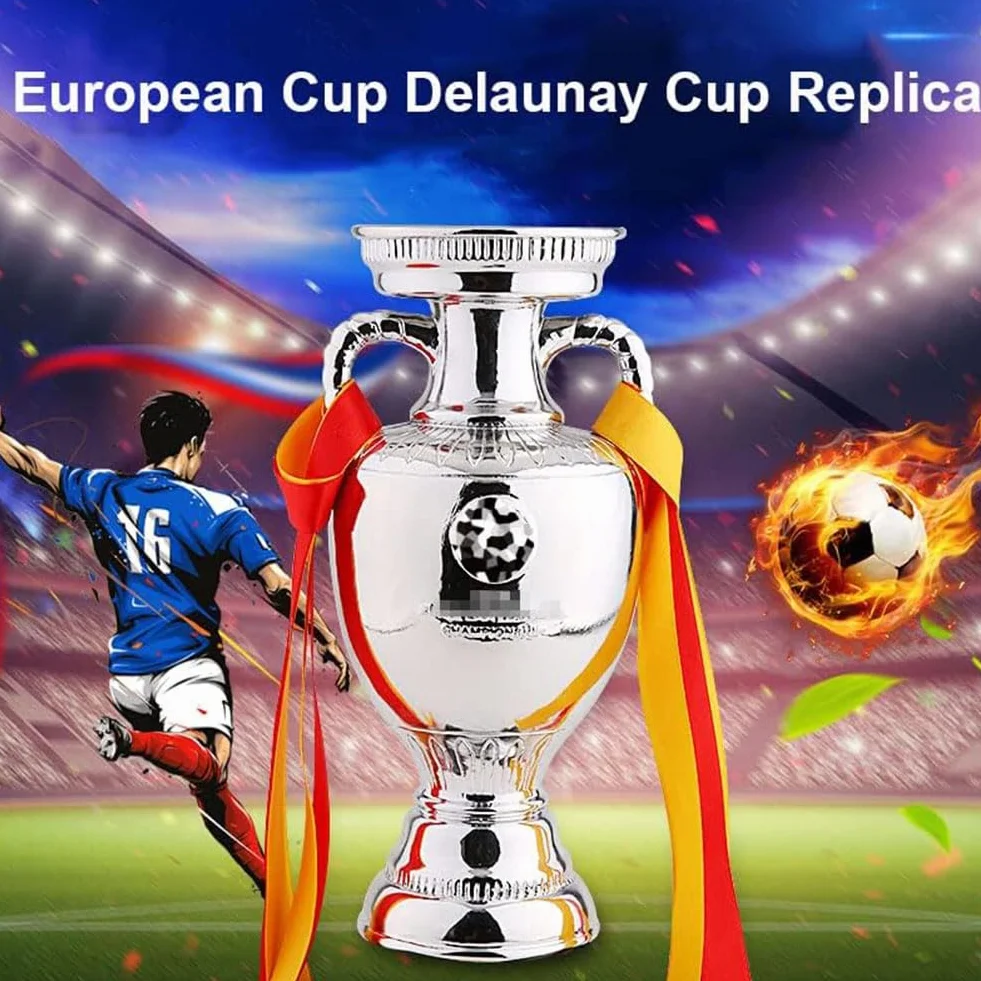 SWAYVES Réplica de Copa Delaunay, Trofeos de Fútbol, ​​Trofeo de Campeonato Europeo,Ccionables para Fanáticos, Escaparate de Exhibición de Resina para Oficina, Recuerdo/32Cm