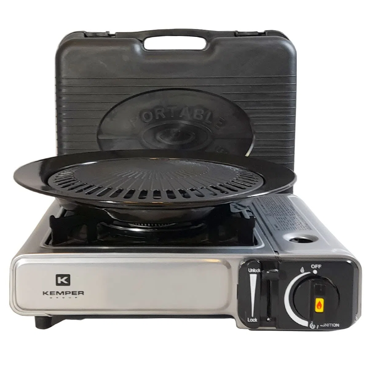 KEMPER - Barbacoa Parrilla 2 en 1 Hornillo de gas piezoeléctrico 2200 W + Placa Grill Camping