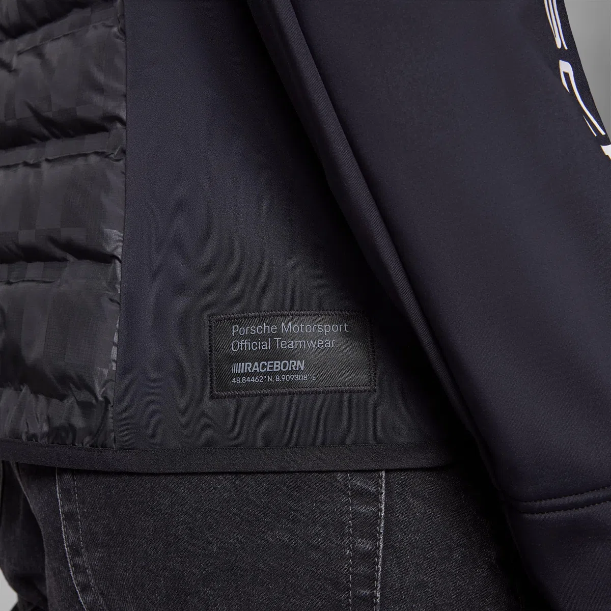 PUMA Porsche Motorsport Chaqueta híbrida del equipo para hombre con parte superior tejida y parte inferior acolchada para máxima comodidad - Negro