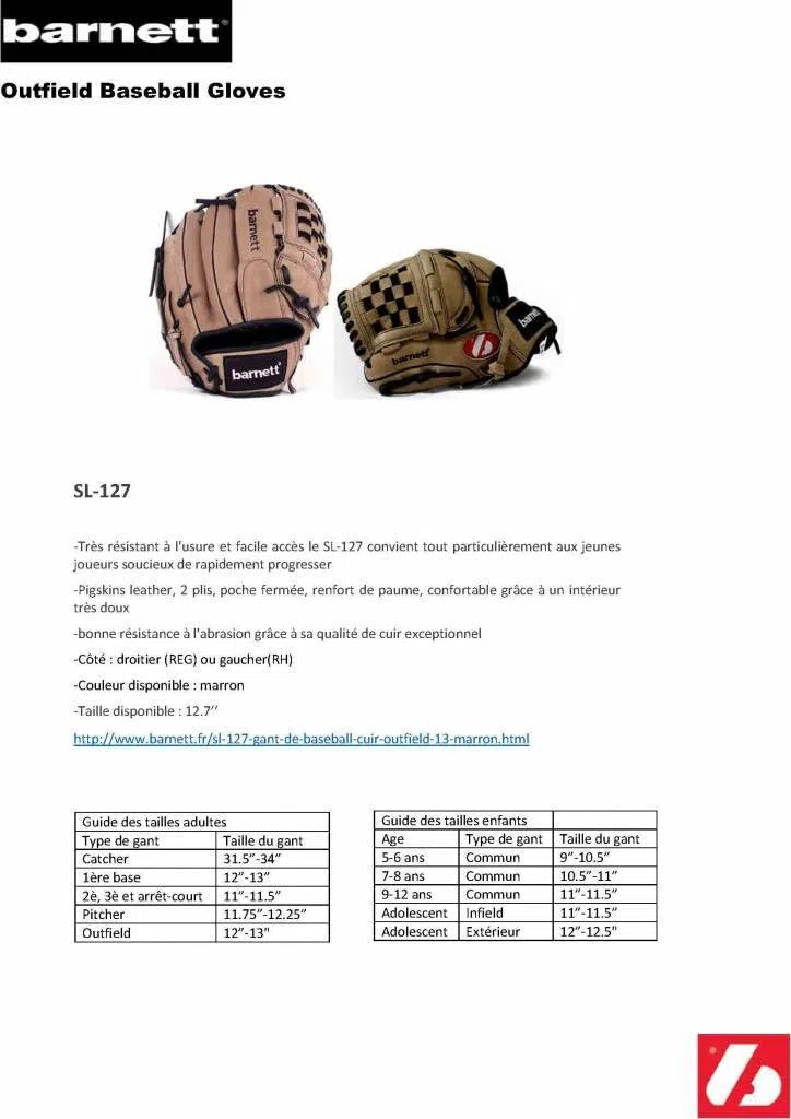SL-127 - Guante de béisbol (13 Pulgadas), Color marrón